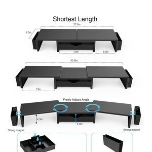 Adjustable Black Monitor Stand with Storage